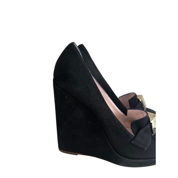 EMILIO PUCCI Vintage Gold Black Suede Loafers Wedges Size 38 / US 8 - Picture 4 of 8